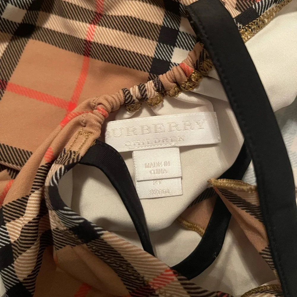 Burberry Tan Plaid One-Piece Swimsuit with Black Trim